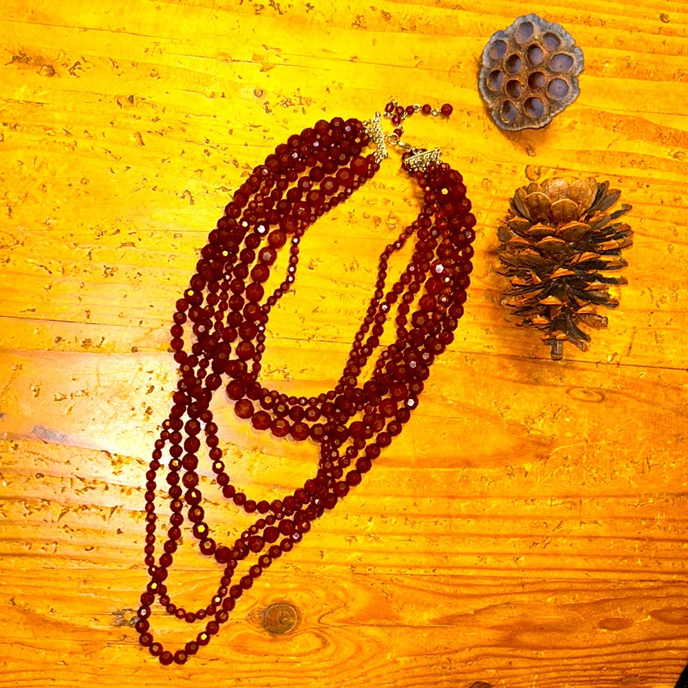 RARE Gorgeous multi strand, dark amber colored beaded necklace sexy BoHo glamour